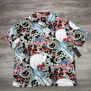 Ed Hardy Shirt Mens Large Oni Demon Thunder God AOP Tattoo Print Y2K